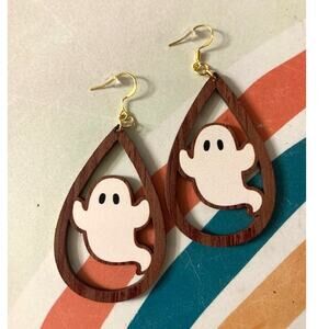 New! Handmade GHOST Earrings - Lightweight Wooden Boho Halloween Drop Earrings